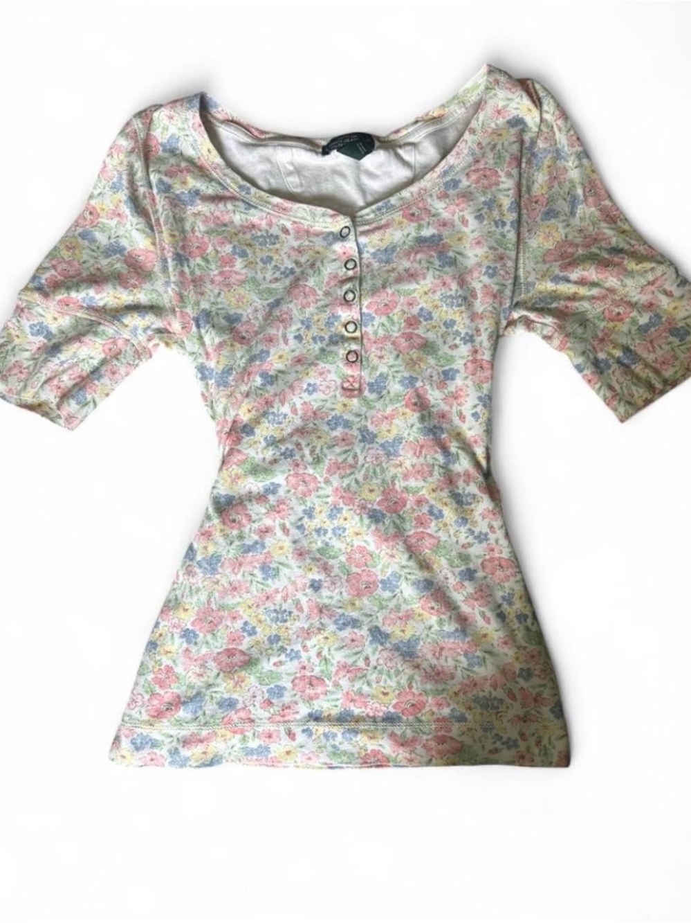 Ralph Lauren Pastel Floral Henley Tee in Pink, Blue, Green on Cream
